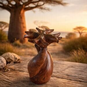 Hand Carved Baobab Wood Sculpture Tree Symbolic Wedding Anniversary Engagement
